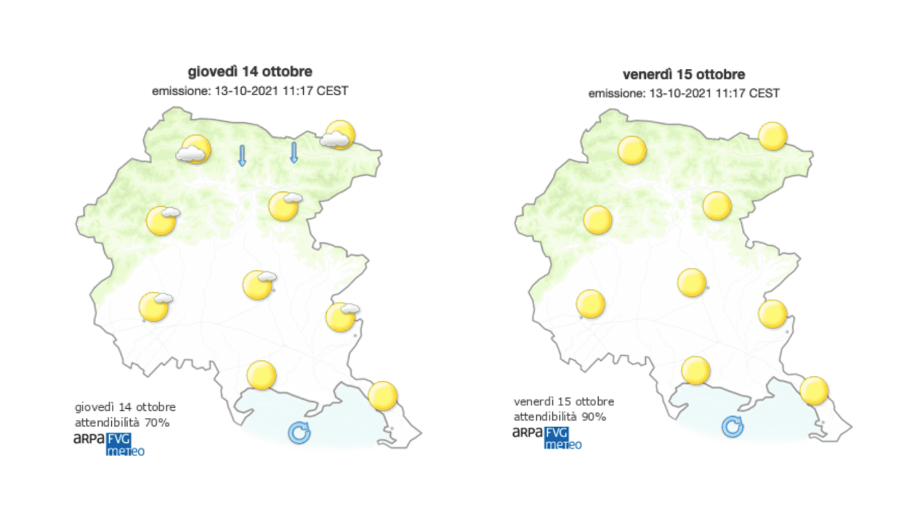 Immagine per Meteo, cielo poco nuvoloso sul Goriziano con temperature basse